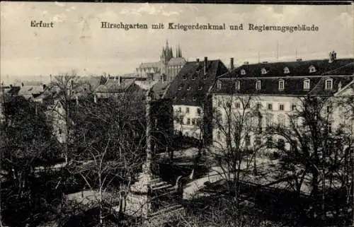 Ak Erfurt in Thüringen, Hirschgarten, Kriegerdenkmal, Regierungsgebäude