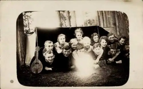 Foto Ak Fangschleuse Grünheide in der Mark, Wandergruppe am Störitzsee 1919, Zelt