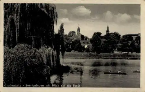Ak Großenhain in Sachsen, Seeanlagen mit Blick auf die Stadt