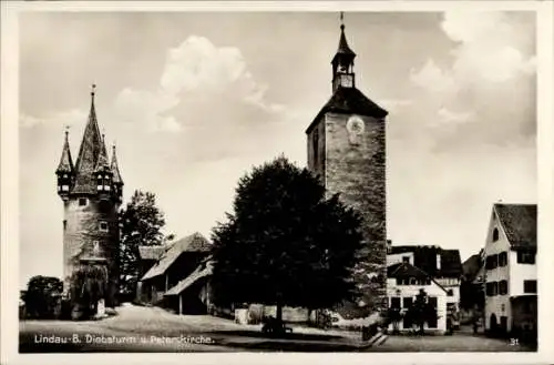 Ak Lindau am Bodensee Schwaben, Diebsturm, Peterskirche