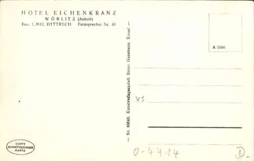 Ak Oranienbaum Wörlitz im Kreis Wittenberg, Eichenkranz, Emil Dittrich, Fassade