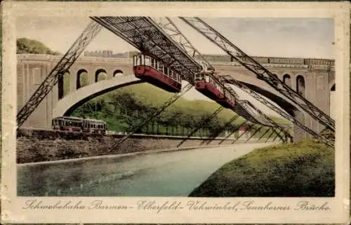 Ak Wuppertal, Schwebebahn, Sonnborner Brücke, Eisenbahn, Straßenbahn