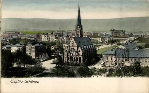 Ak Teplice Šanov Teplitz Schönau Region Aussig, Panorama, Kirche