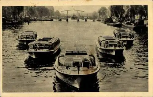 Ak Amsterdam Nordholland Niederlande, Reederei JH Bergmann, Damrak-Brücke, Hauptbahnhof