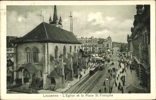 Ak Lausanne Kanton Waadt, Kirche, Platz St. Francois