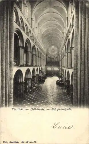 Ak Tournai Wallonien Hennegau, Kathedrale, Hauptschiff