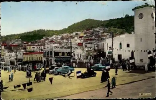 Ak Ouazane Marokko, Place du Souk und Uhr