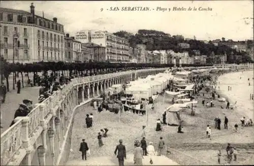 Ak Donostia San Sebastián Baskenland, Strand und Hotels de la Concha