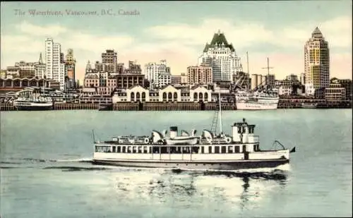 Ak Vancouver British Columbia Kanada, Dampferpartie, Skyline