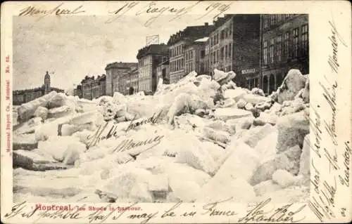 Ak Montreal Quebec Kanada, Eisschollen im Hafen