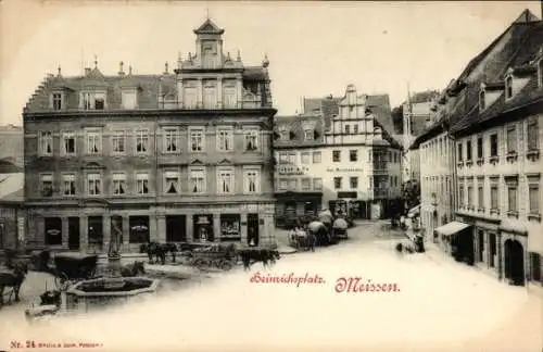 Ak Meißen an der Elbe, Heinrichsplatz, Geschäftshäuser