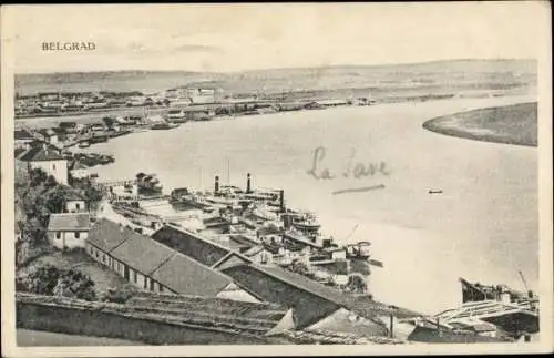 Ak Belgrad Beograd Serbien, Blick auf den Ort, Flusspartie, Dampfer
