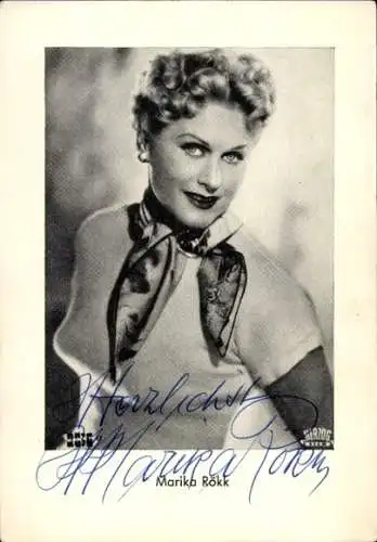 Ak Schauspielerin Marika Rökk, Portrait, Film Maske in Blau, Autogramm