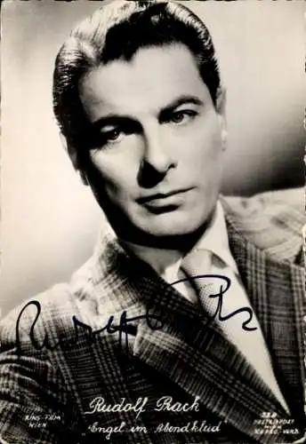 Ak Schauspieler Rudolf Prack, Portrait, Engel im Abendkleid, Autogramm