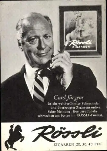 Ak Schauspieler Curd Jürgens, Portrait, Werbung Rössli Zigarren