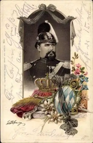 Präge Litho König Ludwig II von Bayern in Uniform, Portrait
