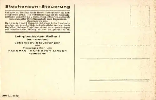 Ak Stephenson-Steuerung, Lehrpostkarte der Hanomag