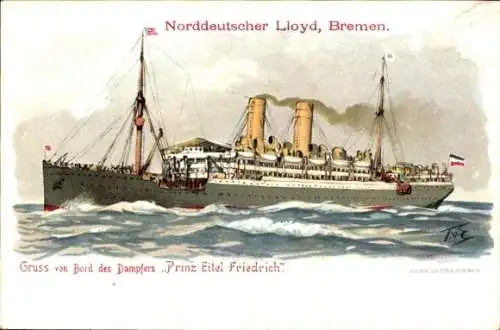 Künstler Ak Eckenbrecher, Themistokles von, Dampfer Prinz Eitel Friedrich, Norddeutscher Lloyd
