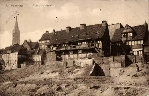 Ak Hamburg, Abbruchsviertel, Wohnhäuser, Kirchturm