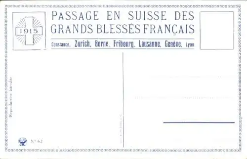 Künstler Ak Passage en Suisse des Grands Blessés Francais, Rotes Kreuz, I. WK