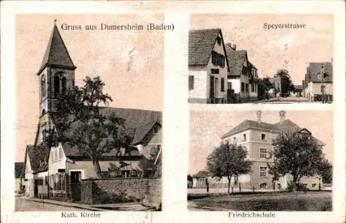 Ak Durmersheim in Baden, Katholische Kirche, Speyerstraße, Friedrichschule