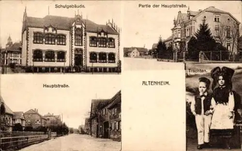 Ak Altenheim Neuried in Baden, Hauptstraße, Schulgebäude, Trachten