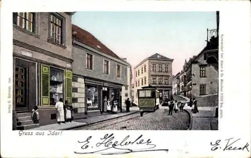 Golden Windows Leuchtfenster Ak Idar Oberstein an der Nahe, Straße, Straßenbahn