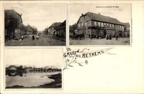 Ak Rethem an der Aller, Straße, Fluss, Gasthaus zum Ratskeller