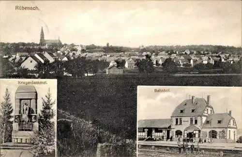 Ak Rübenach Koblenz am Rhein, Kriegerdenkmal, Bahnhof