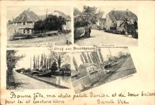 Ak Sundhouse Sundhausen Elsass Bas Rhin, Gasthaus zum Anker, Kanalschleuse, Hauptstraße