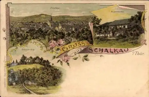 Litho Schalkau in Thüringen, Bergschlösschen, Schaumburg