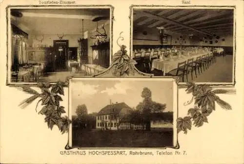Ak Rohrbrunn Weibersbrunn im Spessart, Gasthaus Hochspessart, Saal, Touristen-Zimmer