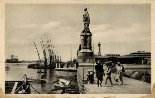 Ak Port Said Ägypten, Hafen und Lesseps Denkmal