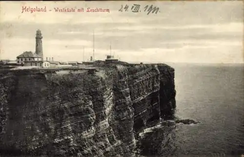 Ak Nordseeinsel Helgoland, Westküste, Leuchtturm