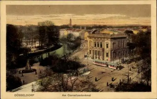 Ak Düsseldorf am Rhein, Corneliusdenkmal, Straßenbahn