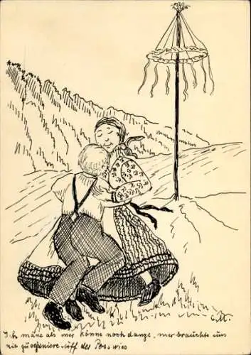 Künstler Ak Tanzende Kinder, Tanzpaar, Tracht