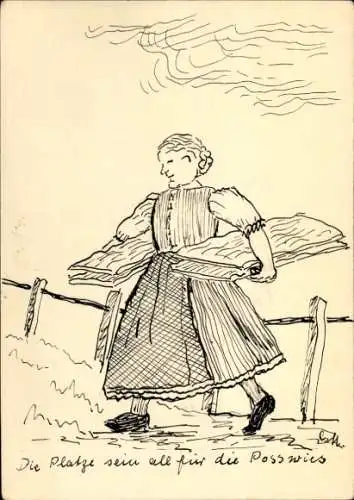 Künstler Ak Bäuerin in Tracht, Posswies