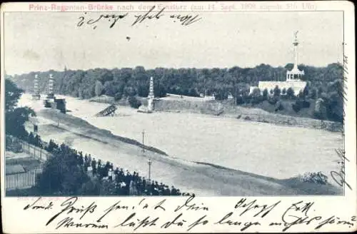 Ak München, Prinz-Regenten-Brücke, nach dem Einsturz, 14. September 1899, abends