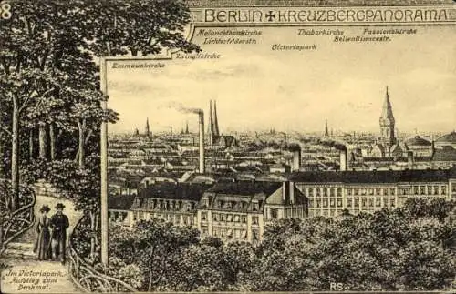 Ak Berlin Kreuzberg, Aussicht vom Victoriapark, Melanchtonkirche, Thaborkirche, Emmauskirche
