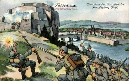 Ak Givet Ardennes, Einnahme der französischen Grenzfestung 1914, 1. WK