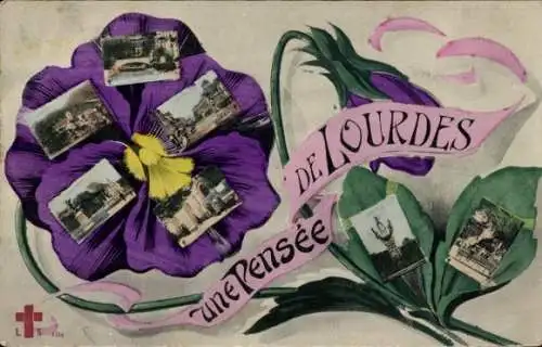 Ak Lourdes Hautes Pyrénées, Teilansicht, Blume
