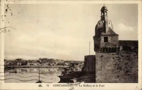 Ak Concarneau Finistère, Beffroi, Hafen