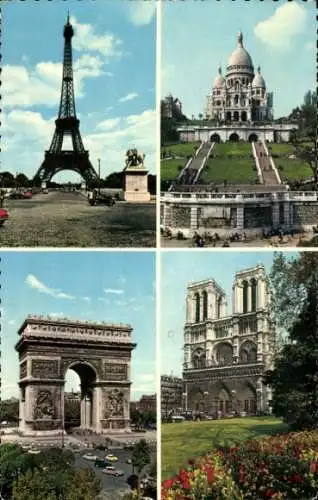 Ak Paris, Teilansicht, Eiffelturm, Sacre Couer, Notre Dame, Arc de Triomphe