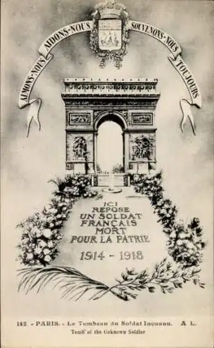 Ak Paris VIII, Triumphbogen, Arc de Triomphe, Tombeau du Soldat Inconnu