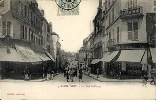 Ak Compiègne Oise, La Rue Solférino, Buchhändler