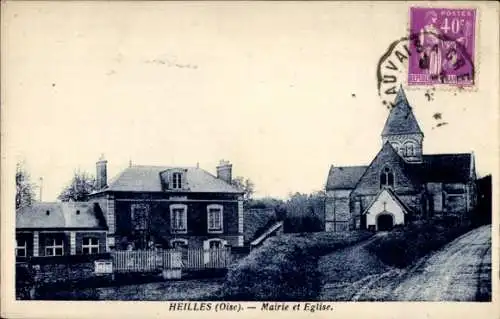 Ak Heilles Oise, Mairie, Kirche