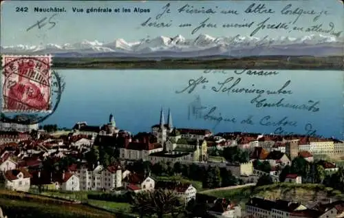 Ak Neuchâtel Neuenburg Stadt, Panorama, Alpen