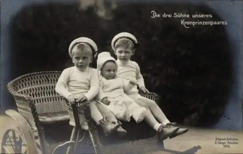 Ak Die drei Söhne des Kronprinzenpaares, Prinz Wilhelm von Preußen, Louis Ferdinand, Hubertus