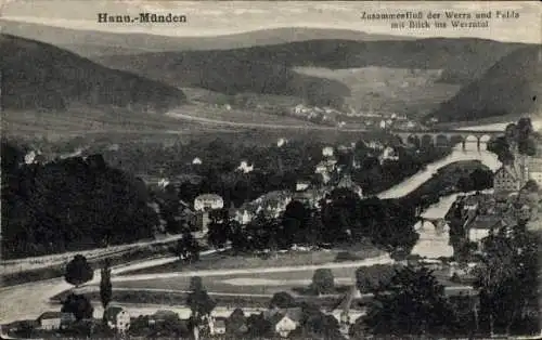 Ak Hann. Münden in Niedersachsen, Zusammenfluss der Werra und Fulda, Blick ins Werratal