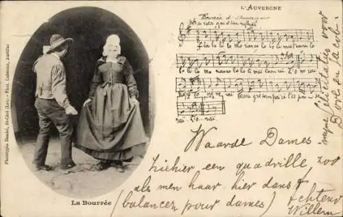 Lied Ak Auvergne, tanzendes Paar in Trachten